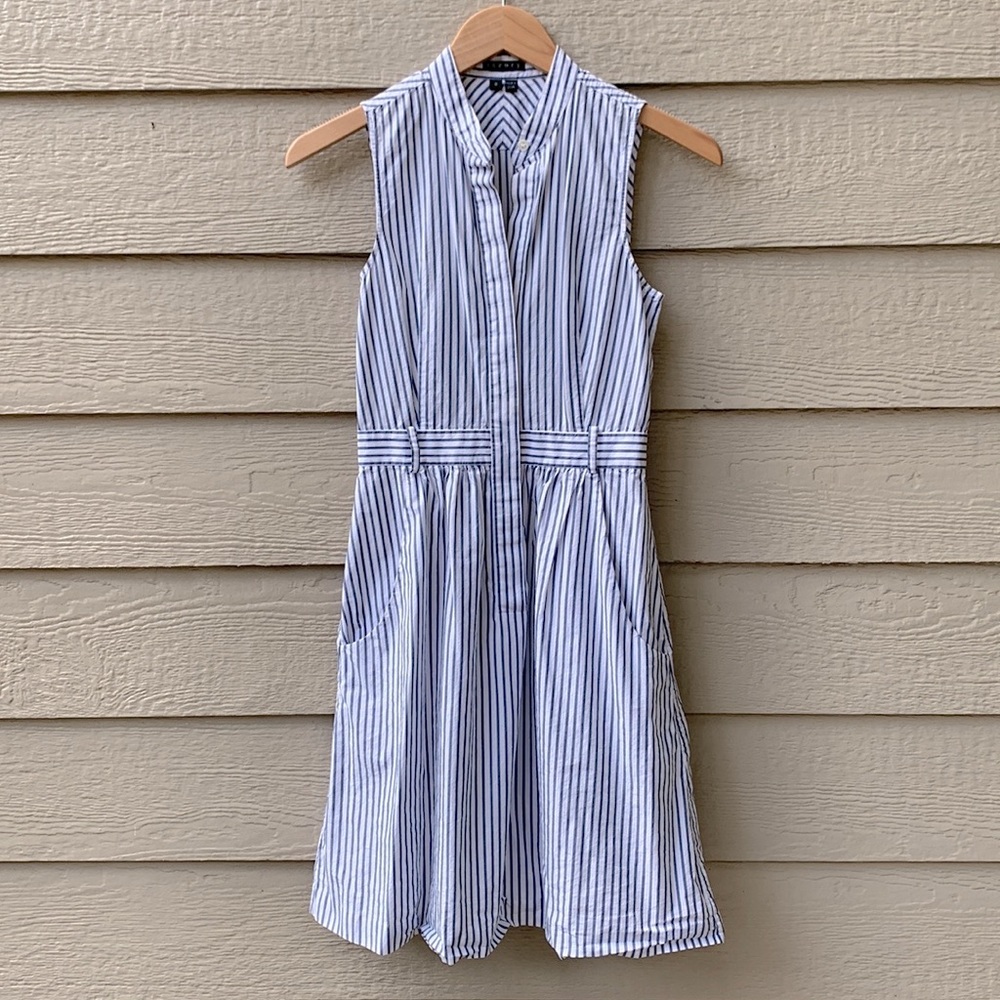 Theory white with blue pin stripe sleeveless dress